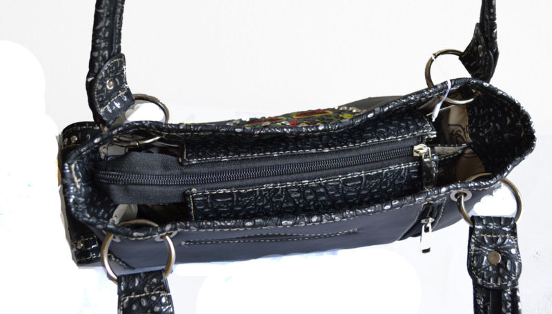 Western black embroidery sugar skull day of the dead handbag shoulder purse bag