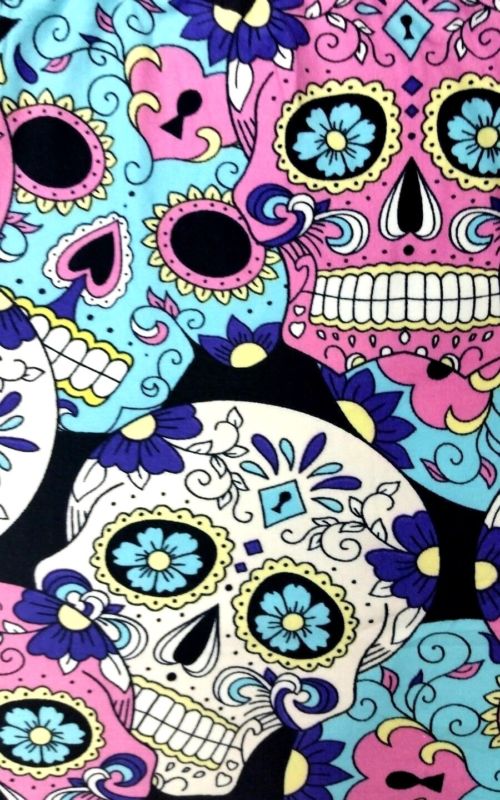 Sugar Skull Leggings Pink Purple Blue Skeleton Print Butter Soft ONE SIZE OS