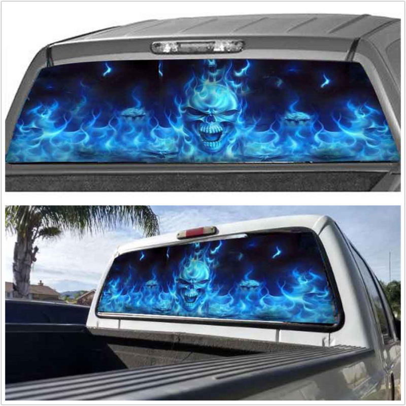 1X Car Rear Window Flaming Skull Cool Sticker For Truck SUV Jeep (22"x65" Large)