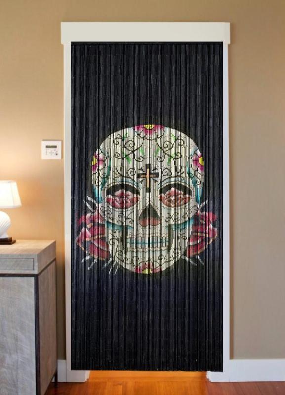 Bamboo Beaded Curtain Hand Painted-Sugar Skull