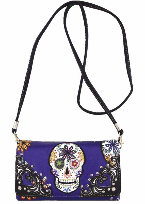 Sugar Skull Halloween Purse Punk Handbag Women's Totes Shoulder Bag Wallet Set