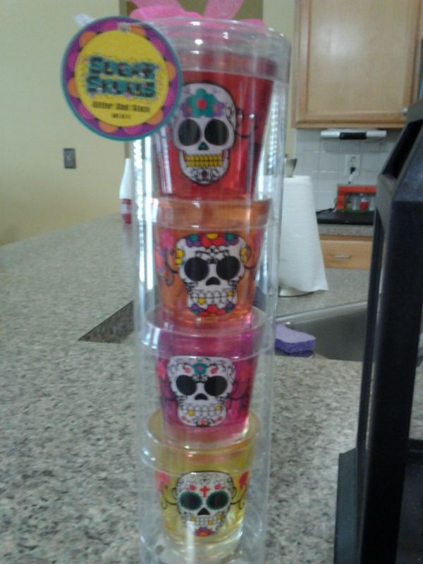 Sugar Skulls Day Of The Dead Party Set Wine, His & Hers Shot Glasses & Lantern