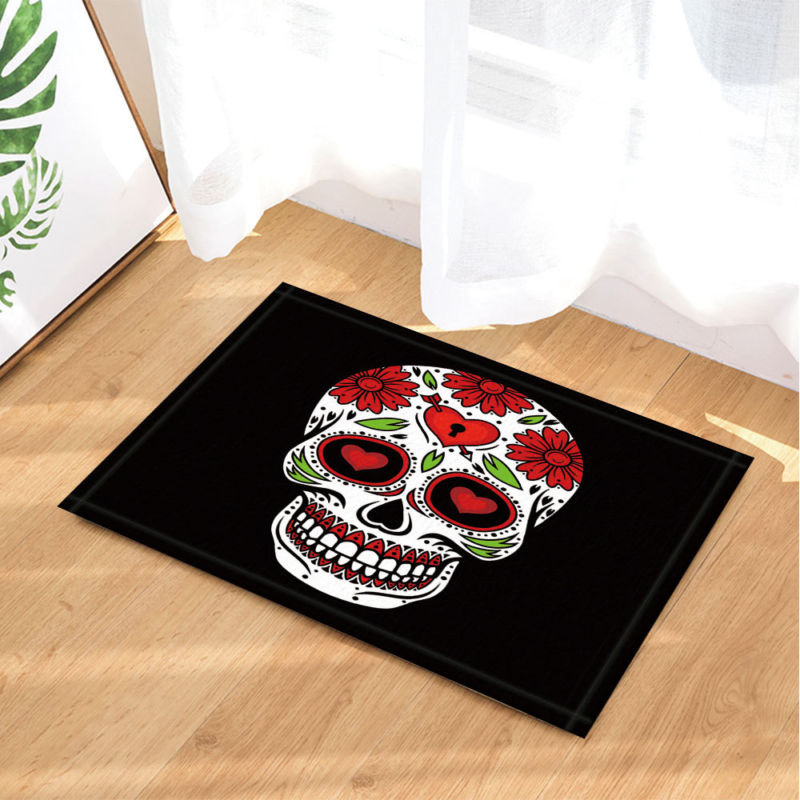 Door Mat Bathroom Rug Bedroom Carpet Bath Mats Rug Non-Slip Skull sugar Floral