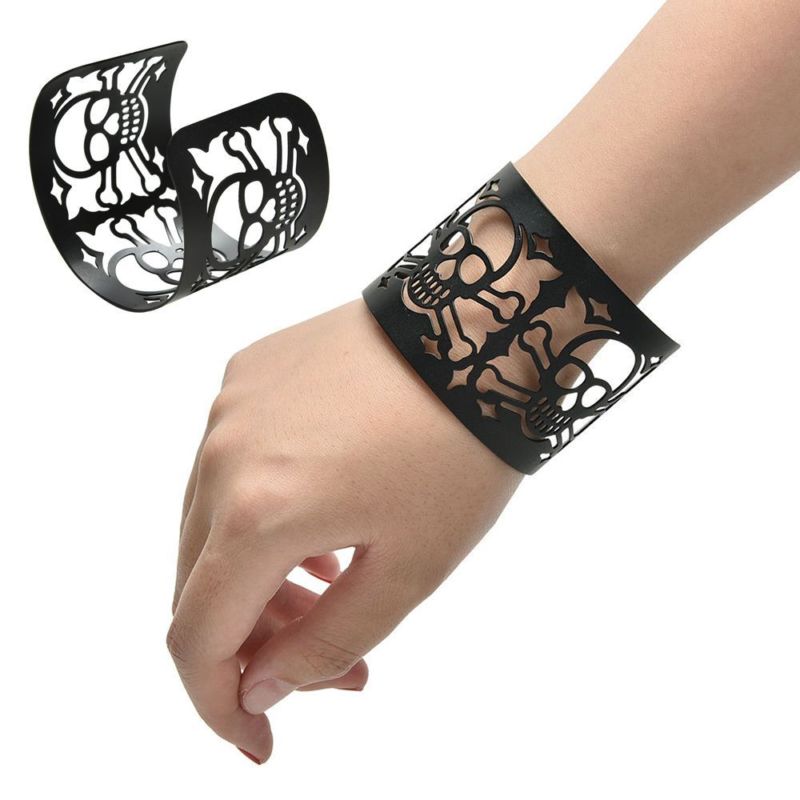 Cuff Jewelry Metal Bangle Wide Hollow-out Skull Bracelet Punk Style