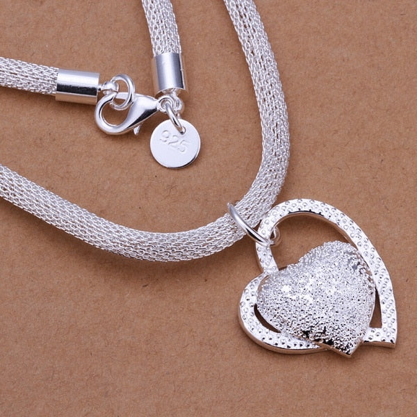 silver plated gorgeous charm fashion charm heart wedding lady love zircon necklace noble luxury 18 inches Silver jewelry hot