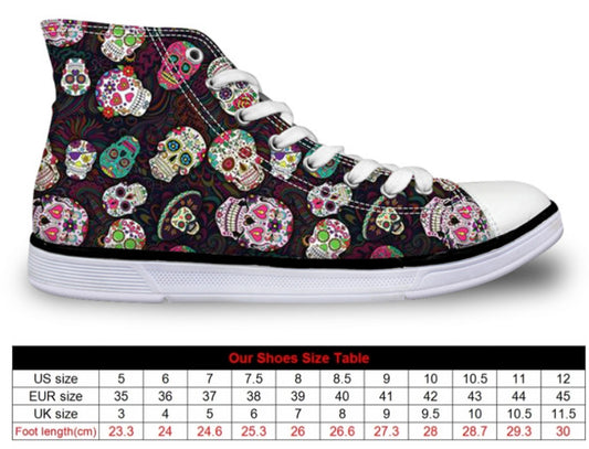 Trendy Sugar Skulls Pattern Women Sneakers Summer Autumn High Top