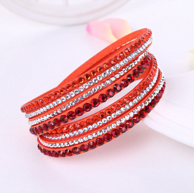 New Leather Bracelet Rhinestone Crystal Bracelet Wrap Multilayer Bracelets for women feminino pulseras mulher Jewelry