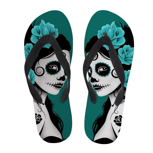 Gothic Girl Print Flip Flops Women Casual Beach Flats Light Slippers Woman Skull