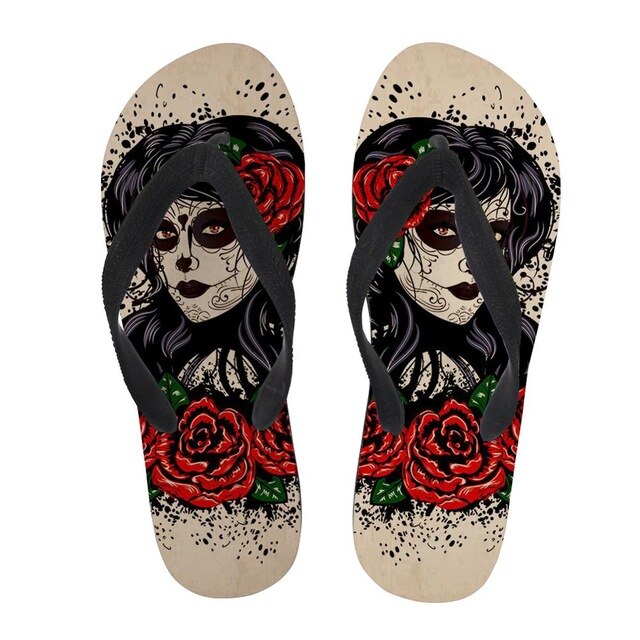 Gothic Girl Print Flip Flops Women Casual Beach Flats Light Slippers Woman Skull