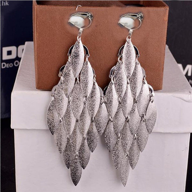 New Design Vintage Fashion Scrub Leaf Clip on Earrings Without Piercing