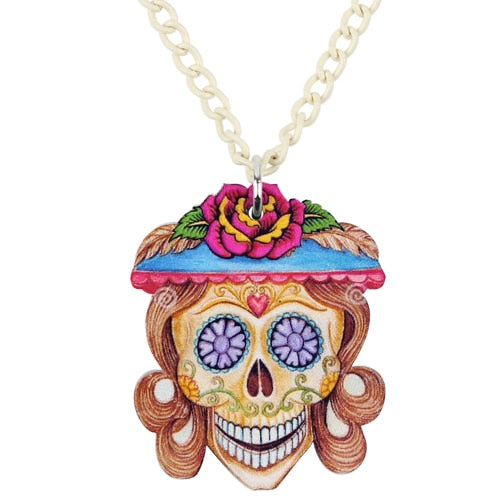 Sugar Skull Necklace Pendant Punk Fashion Jewelry Chain Necklace
