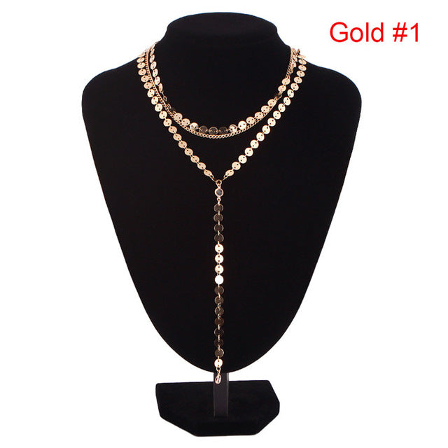 Sexy Multilayer Sequins Rhinestone Tassel Pendants Chain Necklace Choker Collar Women Jewelry