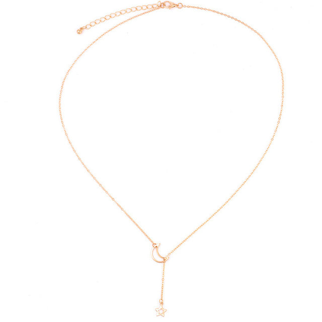 Fashion Moon Star Pendant Boho Choker Necklaces Gold Color Clavicle Chain Collar Necklace For Women Kolye Jewelry Collier Bijoux