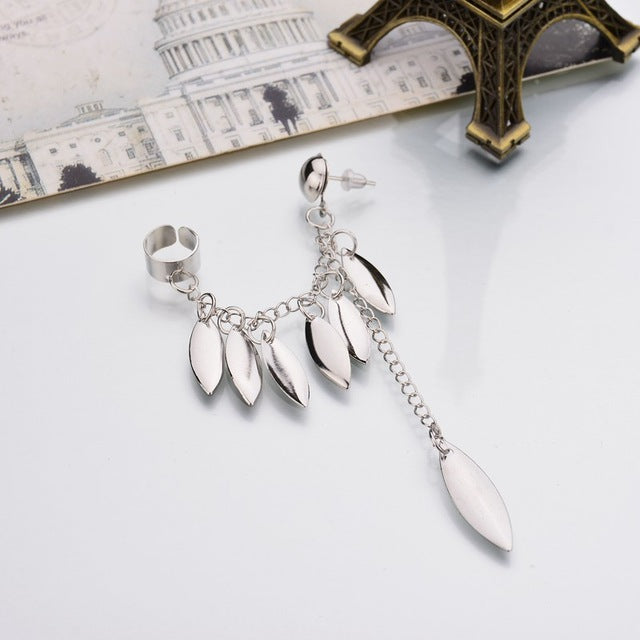 Gold Color Earrings For Women Bohemia Jewelry 2016 Fashion Alloy Leaves Tassel Ear Cuff Clip Earrings From India