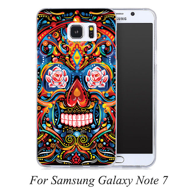 DREAM FOX Mexican Skull Flower Transparent Hard PC Case Cover For Samsung Galaxy S 4 5 6 7 8 Mini Edge Plus Note 3 4 5 8