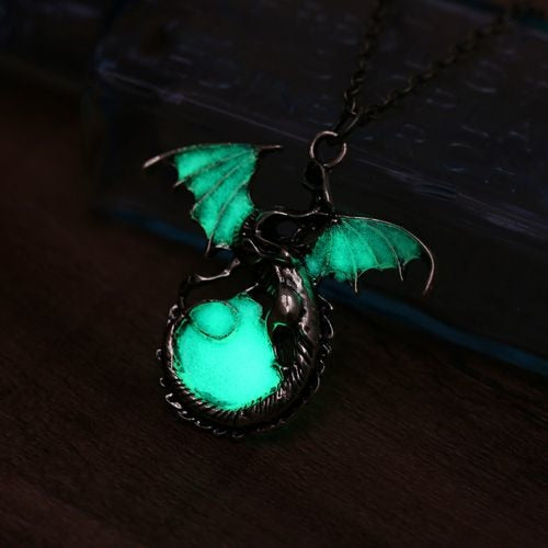 Retro Dragon Glow in the Dark necklace Silver Chain
