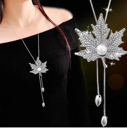 Imitation Pearl Necklaces Retro Hot Popular Vintage Leaf Pearl Collar Statement Necklace Long Jewelry For Women