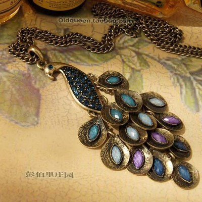 Long Chain Colorful Peacock Pendant Sweater Necklace fashion necklaces