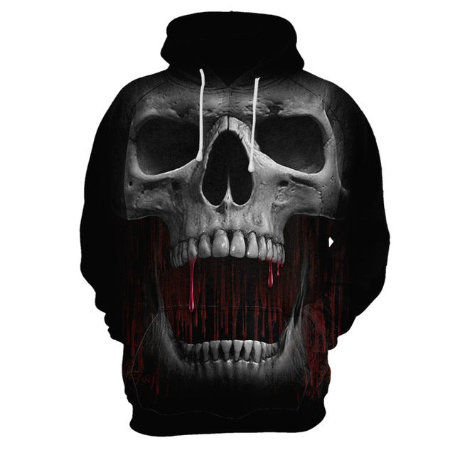 New 3d printing hoodie flame style men skull hoodies