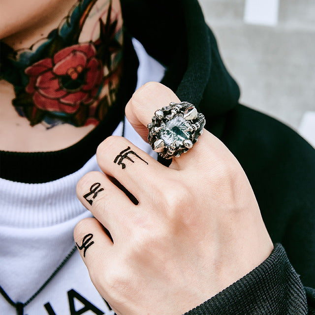 Punk Rock Claw with three Zircon stone evil eye CZ ring men anniversary Biker Skull jewelry christmas Gift BR8-479