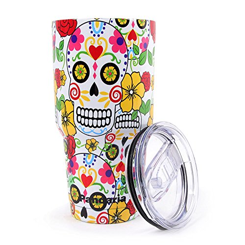 Pandaria 30 oz Stainless Steel Vacuum Insulated Tumbler with Lid - Double Wall Travel Mug Water Coffee Cup for Ice Drink & Hot Beverage, Sugar Skull