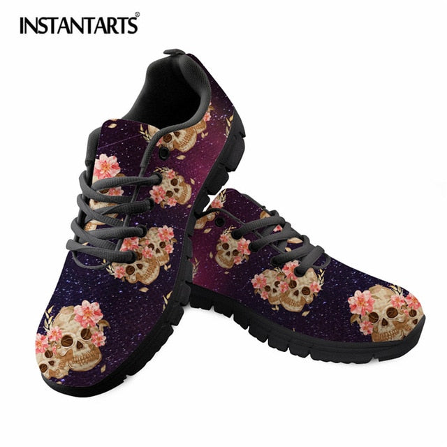 Skull Floral Fashion Casual Brand Flats Shoes Ladies Casual Sneakers