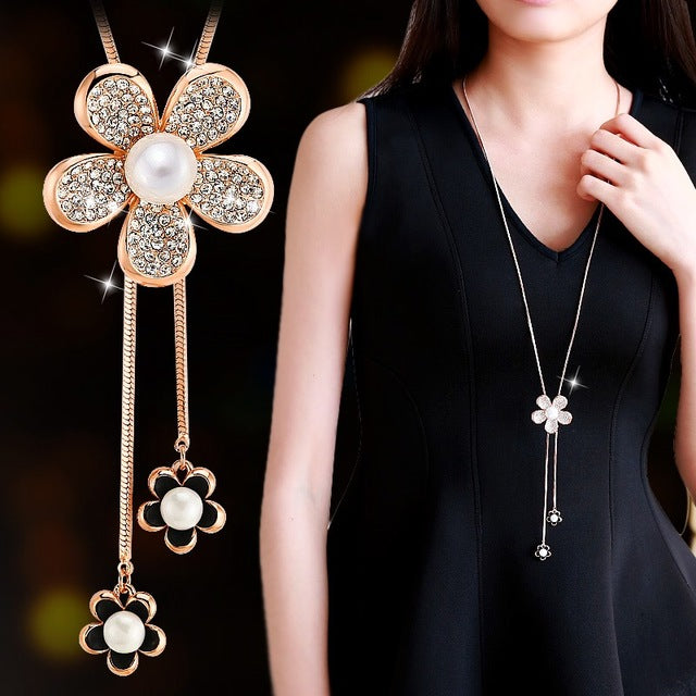 Imitation Pearl Necklaces Retro Hot Popular Vintage Leaf Pearl Collar Statement Necklace Long Jewelry For Women