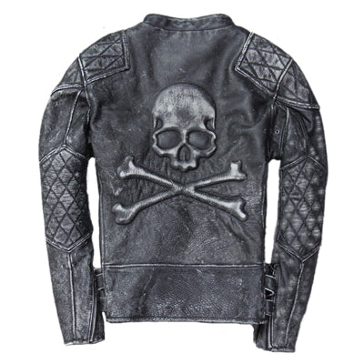 Vintage Men Leather Jacket Skull Calfskin Cowhide Motorcycle Jacket Motor Biker Clothing Distressed Leather Coat M135