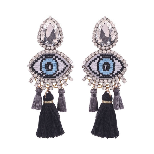 Fashion Women Multicolored Skull Pendant Fringed Earrings