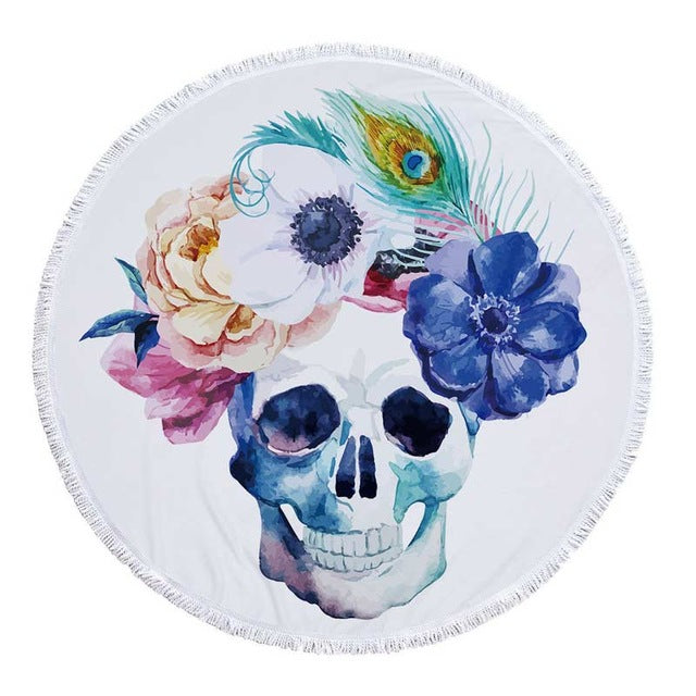 Lannidaa Sugar Skull Round Beach Towel Flowers Large Beach Towels For Adults Microfiber Towel Bath Serviette De Plage Beach Mat