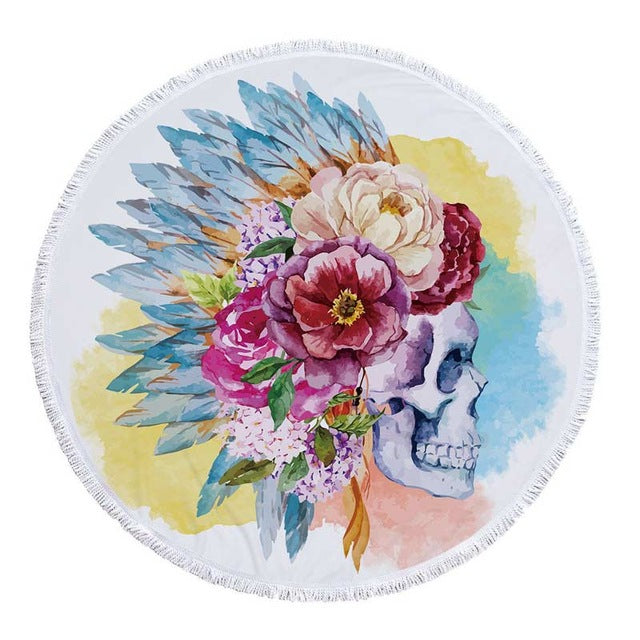 Lannidaa Sugar Skull Round Beach Towel Flowers Large Beach Towels For Adults Microfiber Towel Bath Serviette De Plage Beach Mat