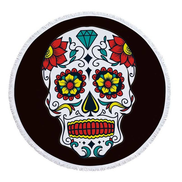 Lannidaa Sugar Skull Round Beach Towel Flowers Large Beach Towels For Adults Microfiber Towel Bath Serviette De Plage Beach Mat