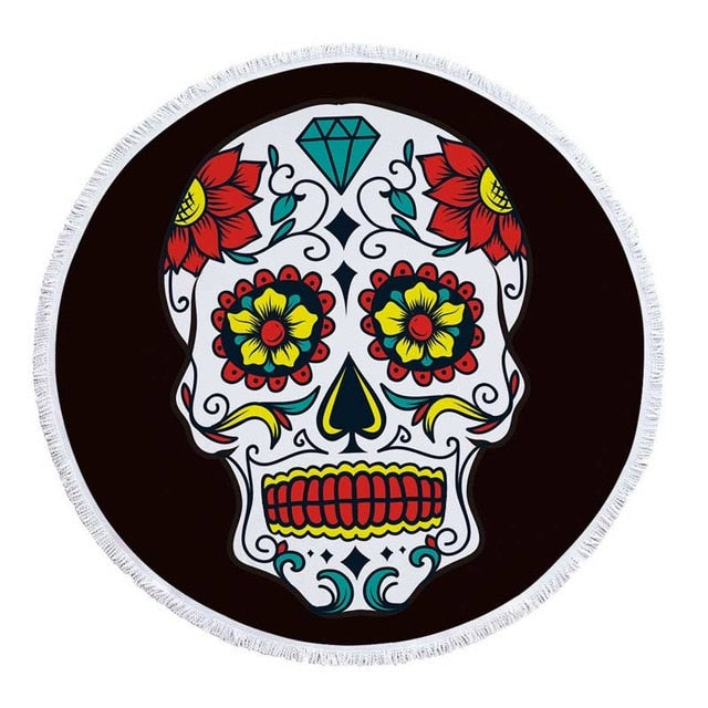 Lannidaa Sugar Skull Round Beach Towel Flowers Large Beach Towels For Adults Microfiber Towel Bath Serviette De Plage Beach Mat