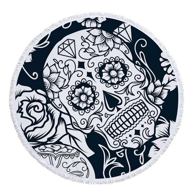 Lannidaa Sugar Skull Round Beach Towel Flowers Large Beach Towels For Adults Microfiber Towel Bath Serviette De Plage Beach Mat