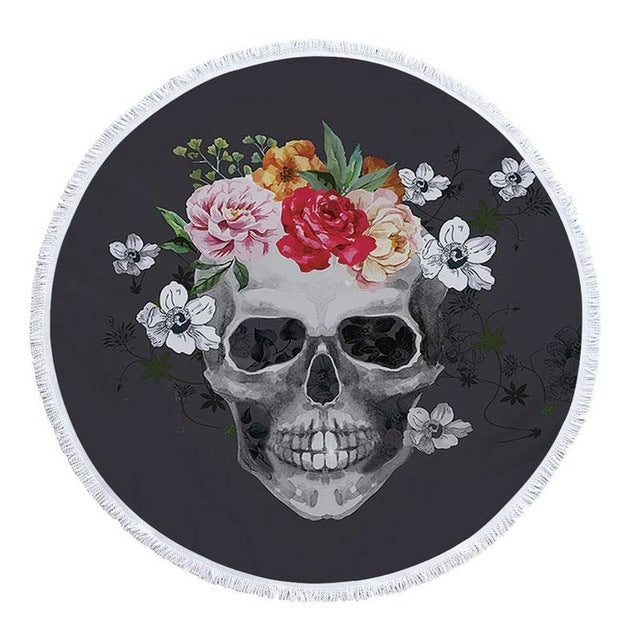 Lannidaa Sugar Skull Round Beach Towel Flowers Large Beach Towels For Adults Microfiber Towel Bath Serviette De Plage Beach Mat