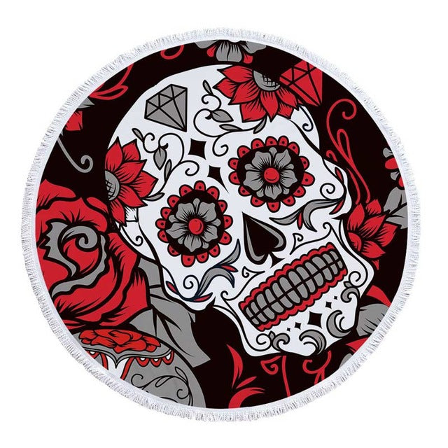 Lannidaa Sugar Skull Round Beach Towel Flowers Large Beach Towels For Adults Microfiber Towel Bath Serviette De Plage Beach Mat