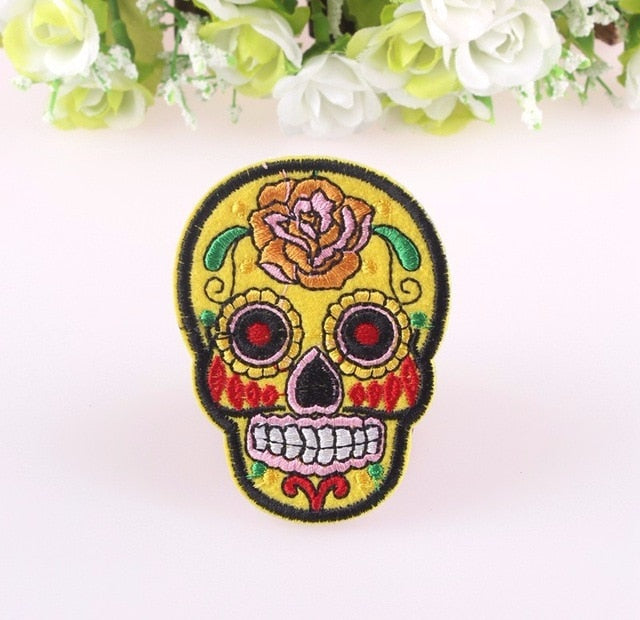 Set of 10 random sugar Skull Embroidery Patches