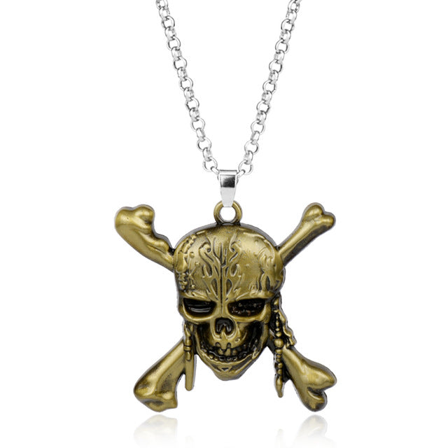 of the Caribbean Necklace Captain Jack Sparrow Mask Skull Crossbones Charm Pendant For Men Women Movie Jewelry