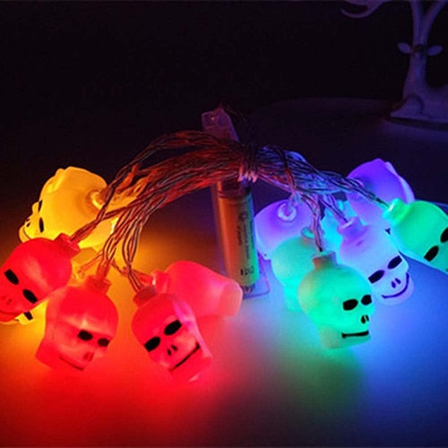 Battery Operated 3D Plastic 1M 10leds Skull Ghost Shaped LED String Lights Halloween Holiday Indoor Decoration Lanterns lights