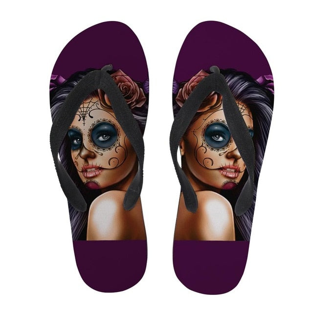 Gothic Girl Print Flip Flops Women Casual Beach Flats Light Slippers Woman Skull