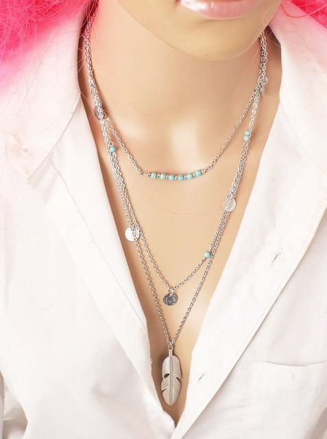 New Gold Fatima Hand Multilayer Hammer Chain Lariat Bar Necklace Long Strip Pendant Necklace Collar joyeria collier Women