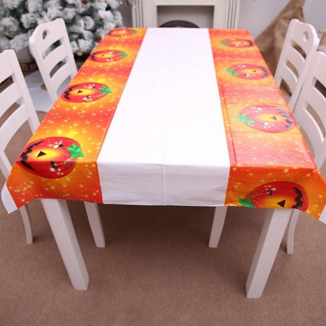 Waterproof Disposable Plastic Table Cover Halloween Skull Pumpkin Tablecloth