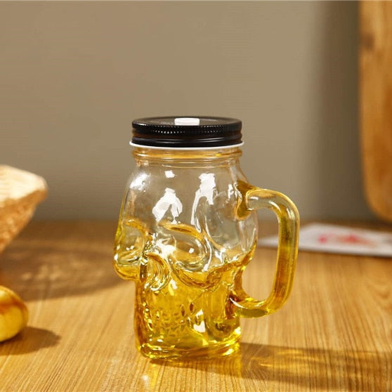 500ml colored skull straw mug with lid handle Mason bottle juice drink