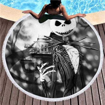 Microfiber Round Large Beach Towel Yoga Mat Tassel Toalla Blanket Nightmare 3d Sugar Skull Printed Big Bath Towel Tapestry