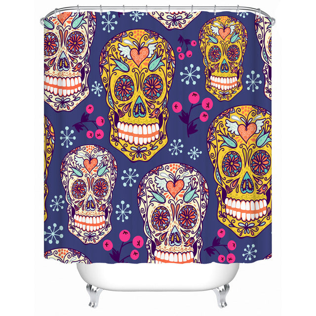 Sugar Skull Flower Shower Curtain for Halloween Bathroom Decor Polyester Fabric Print Curtain for Home Decor Art Skull Design
