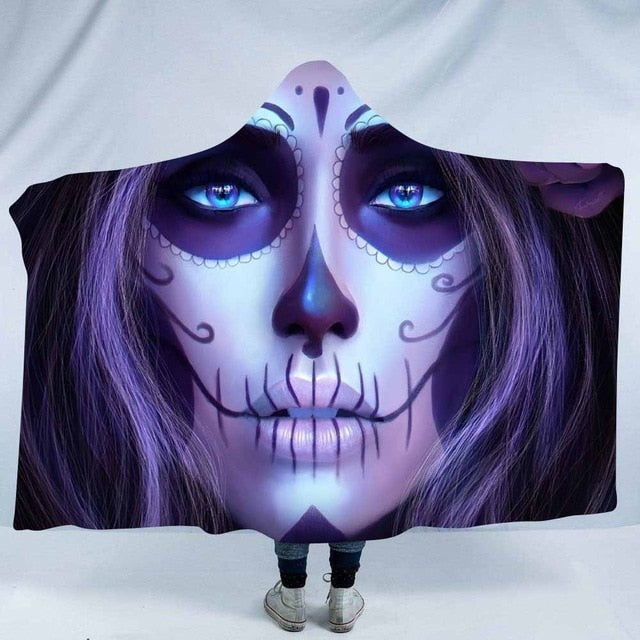 3D Printed Psychedelic Sugar Skull Hoodie Blanket