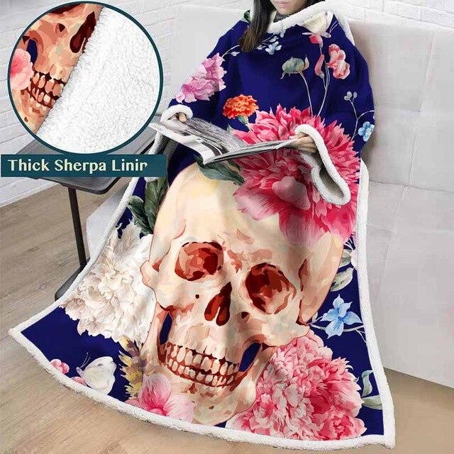 3D Printed Black And White Sugar Skull Throw Blanket Winter Thick