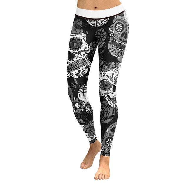 Plus Size Leggings Women Skull Head Printing Stretch High Waist Yoga Pants Super Elastic Skinny Pants Fitness Legging Gym Tights
