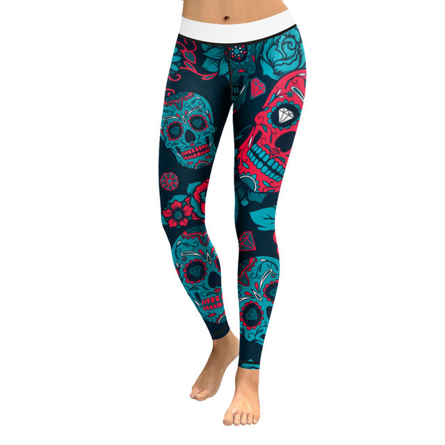 Plus Size Leggings Women Skull Head Printing Stretch High Waist Yoga Pants Super Elastic Skinny Pants Fitness Legging Gym Tights