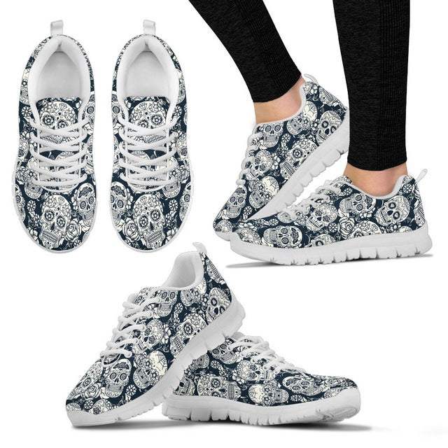 3D Sugar Skull Woman Shoes Spring Casual Shoes Sneakers Punk Style Breathable Round Toe Lace-up Students Shoes